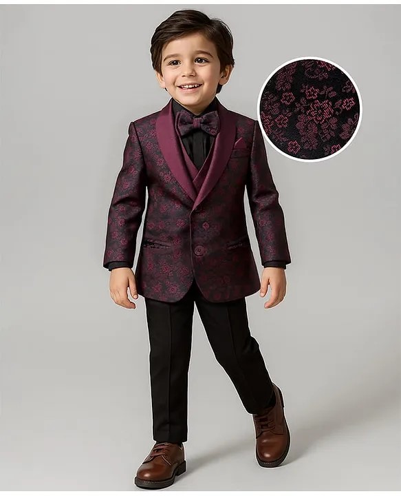 Babyhug Full Sleeves 5 Pcs Jacquard Party Suit - Onion Pink